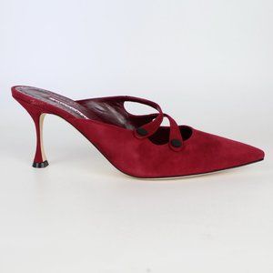 NEW MANOLO BLAHNIK Zeha Suede Mid-Heel Slide Mules